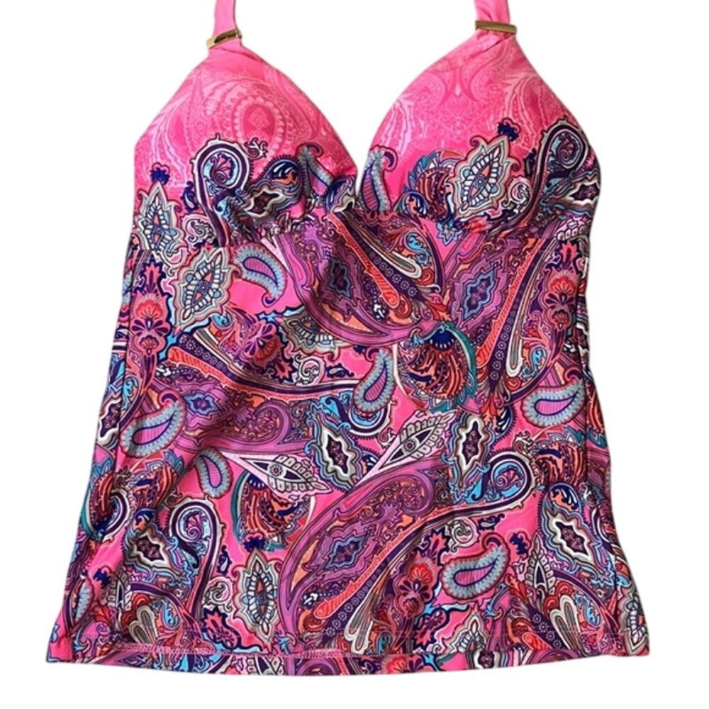 2 BAMBOO Multi-Color Paisley Pattern Halter Tankini Top, Padded, NWT $60, 32B/C